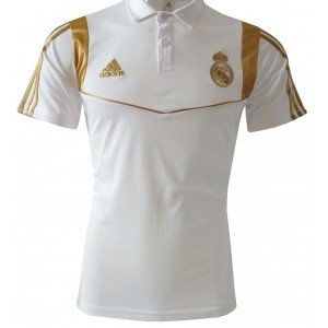 Camisa polo oficial Adidas Real Madrid 2018 2019 branca e dourada